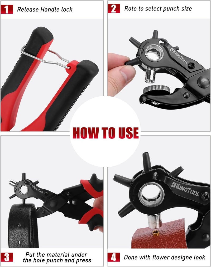 KingTool 2 in 1 Professional Leather Hole Punch with Grommet kit - Perfect for Belts, Watch Bands, Straps, Dog Collars, Saddles, Shoes, Fabric, DIY Home or Craft Projects - Image 4